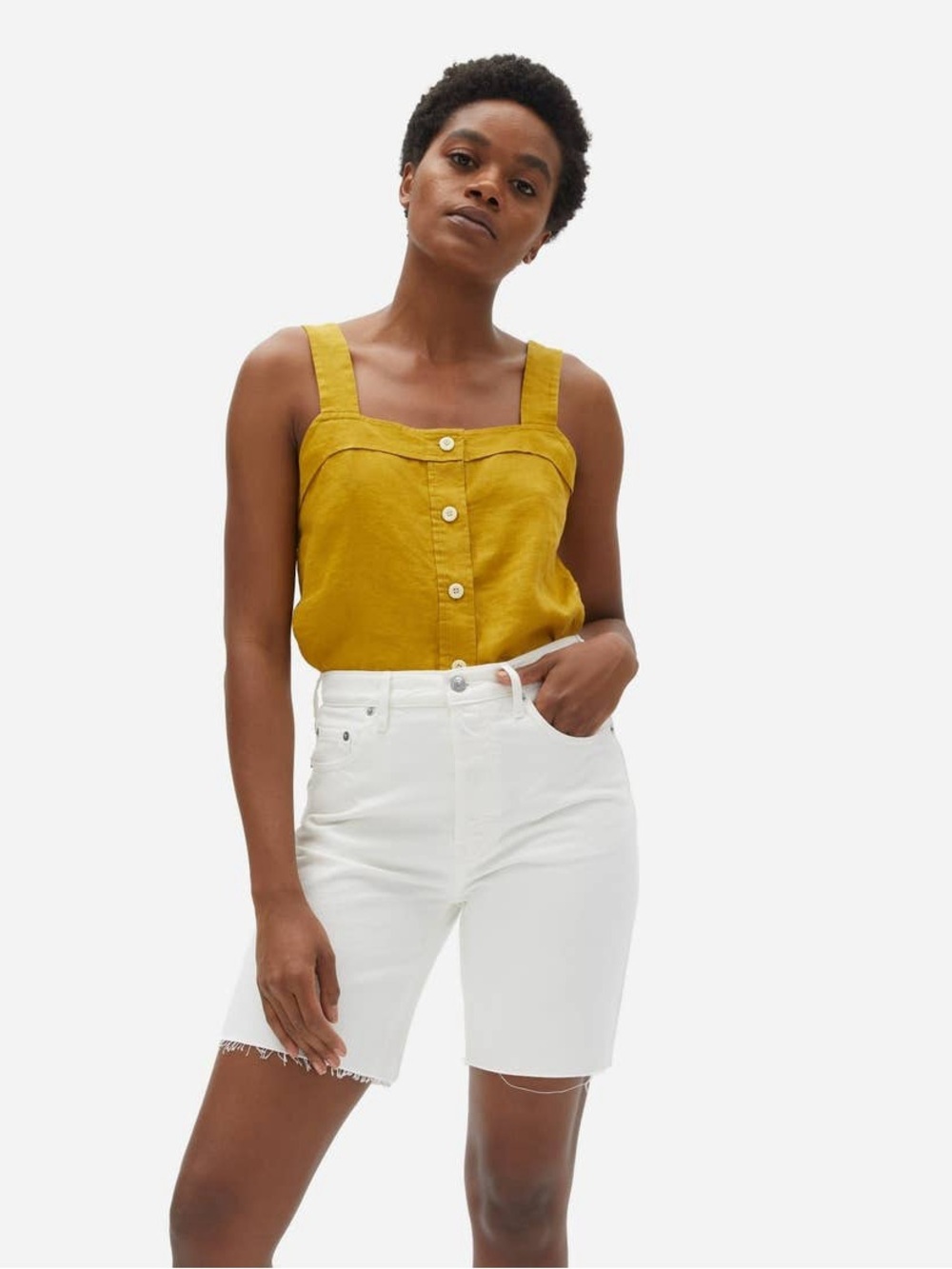 Everlane Mustard The Picnic Linen Lightweight Crop Tank Top 12